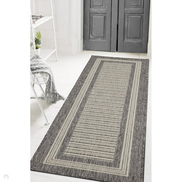 Flatweave Gel Border Steel Grey Runner-Melrose-Rug Love - The Most Loved Rug Store